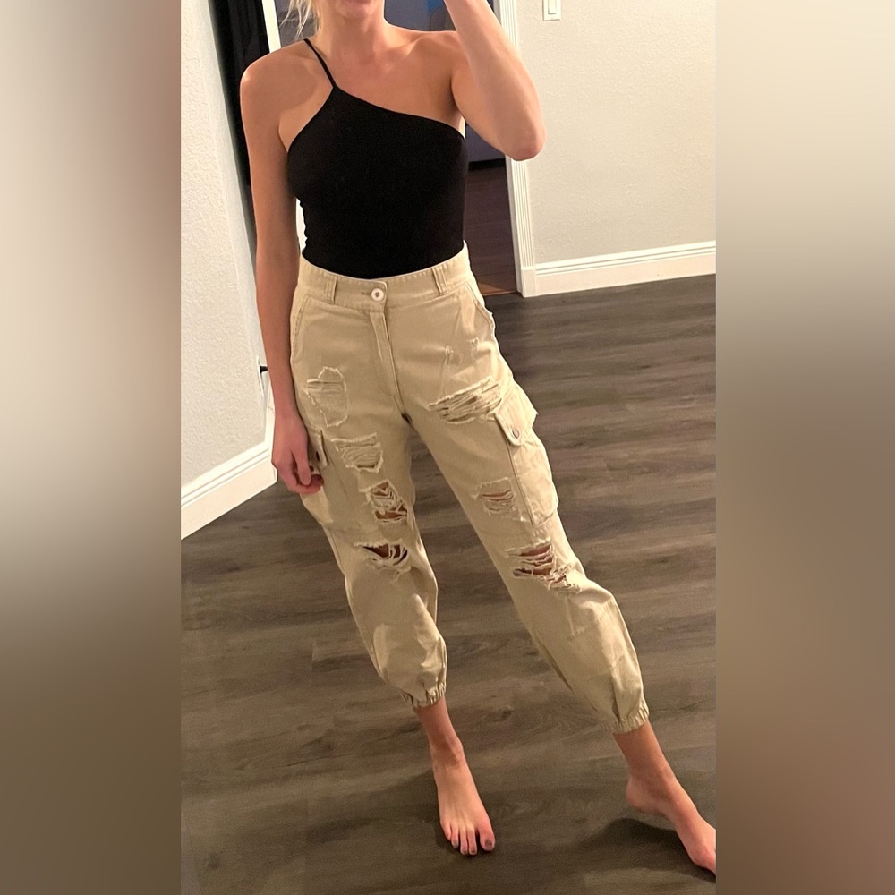 LF Carmar Distressed Cargo Jogger Pants Camel